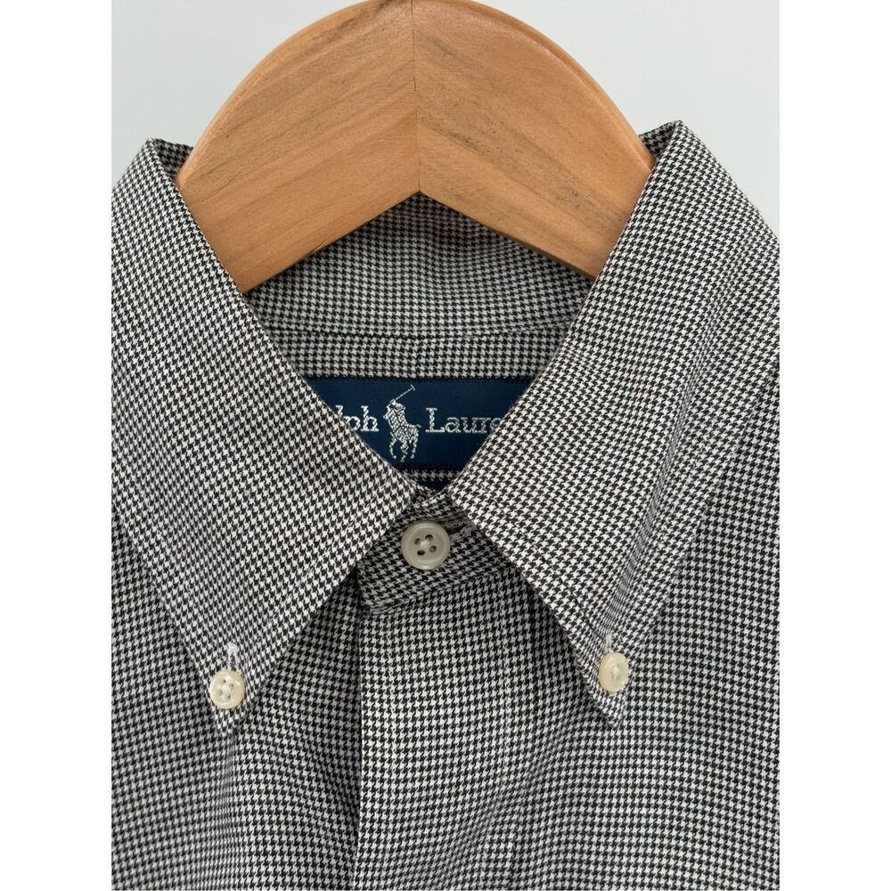 Ralph Lauren Yarmouth Button Down Shirt Men 46 Large Black White Houndstooth